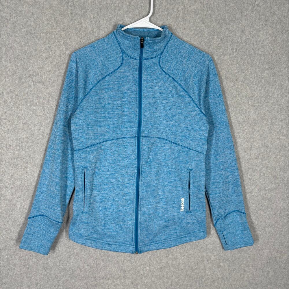Reebok Jacket Womens Small Blue Knit‎ Heathered Thermal Waffle Lined Thumb Holes